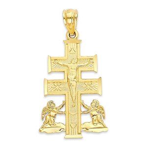 Solid 10k Gold Cross of Caravaca Pendant - Protection Amulet Gift